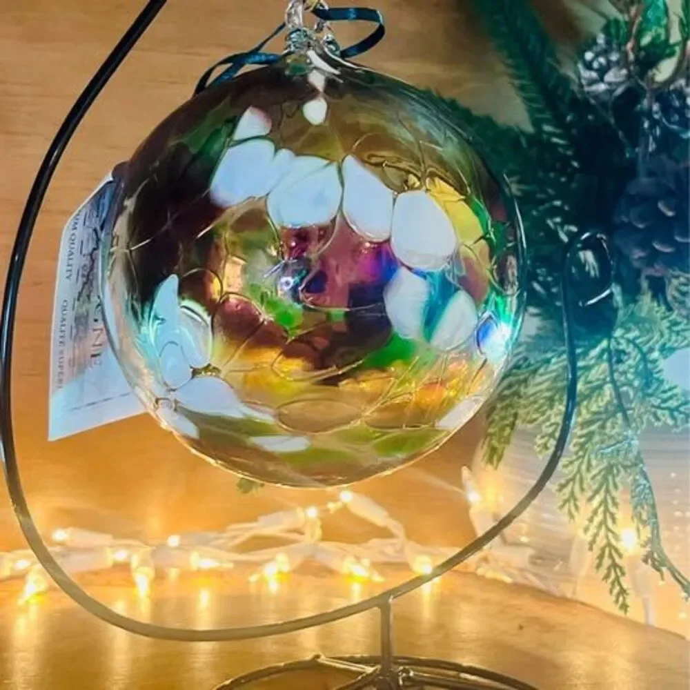 Handblown Glass ornament witch gazing ball 5” NEW